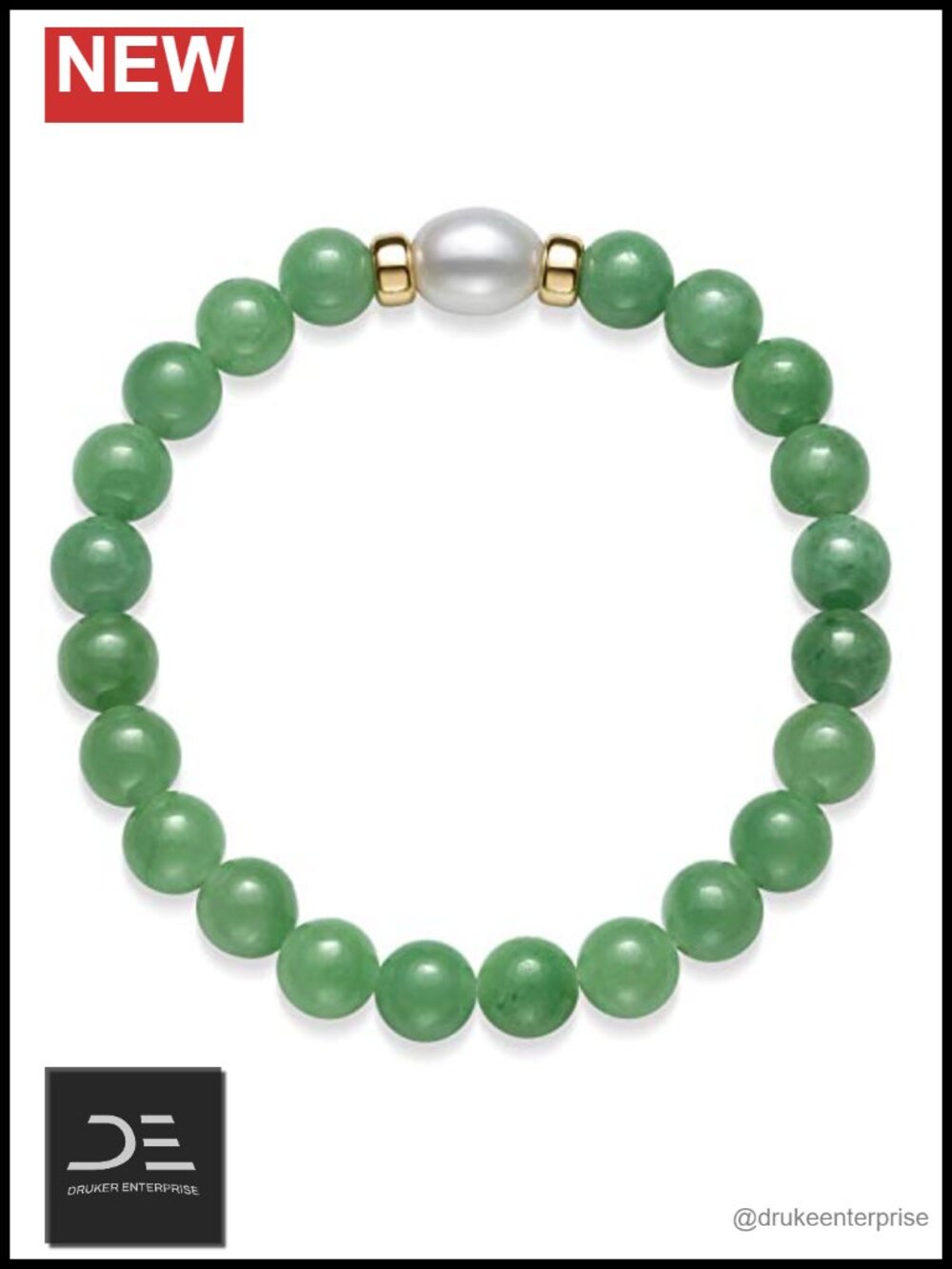 Natural Jade Stretch Bracelet 14K Gold Rondelle Freshwater Pearl